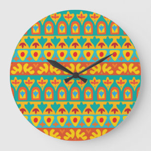 Reloj Redondo Grande Fondo de Maravilla del Jardín de Vintage Étnico