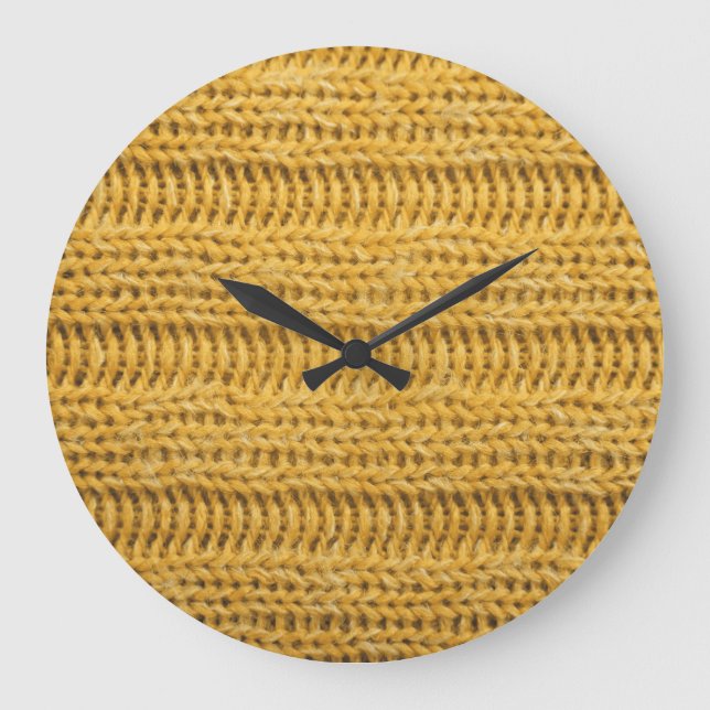 Reloj Redondo Grande Fondo de moda de punto con textura amarillo (Anverso)