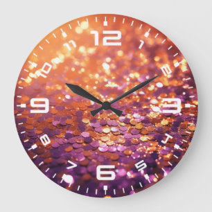 Reloj Redondo Grande Fondo de purpurina naranja púrpura-77996