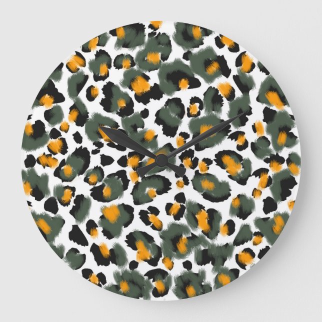 Reloj Redondo Grande Fondo de textura de impresión de leopardo (Anverso)