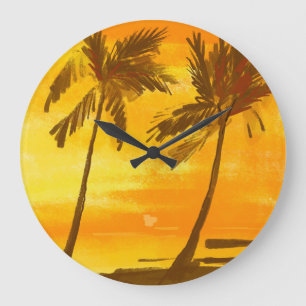 Reloj Redondo Grande Fondo de verano de palmeras tropicales