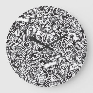 Reloj Redondo Grande Fondo de Vintage de Doodles de Música
