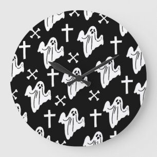 Reloj Redondo Grande Fondo del patrón dibujado a mano de Halloween