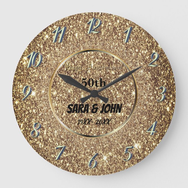 Reloj Redondo Grande Fondo dorado, círculo dorado elegante boda lar (Anverso)