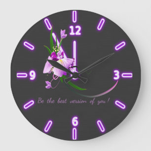 Reloj Redondo Grande Fondo Flor-Negro púrpura elegante bonito