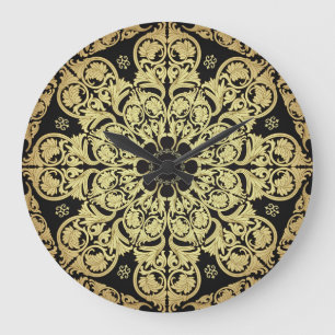 Reloj Redondo Grande Fondo Floral De Lujo Dorado Swirls