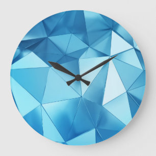 Reloj Redondo Grande Fondo geométrico tridimensional, azul metalizado