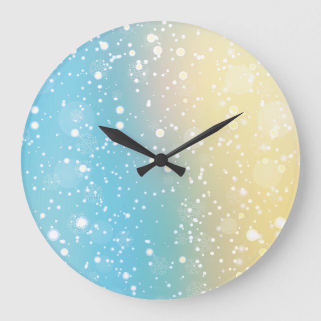 Reloj Redondo Grande Fondo Moderno De Nieve Azul Y Amarillo (Anverso)