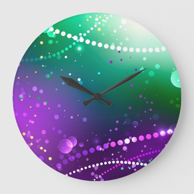 Reloj Redondo Grande Fondo morado festivo Mardi Gras (Anverso)