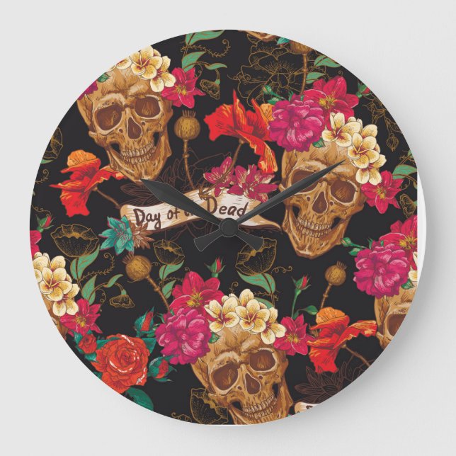 Reloj Redondo Grande Fondo muerto del Día de las Flores de Calavera (Anverso)