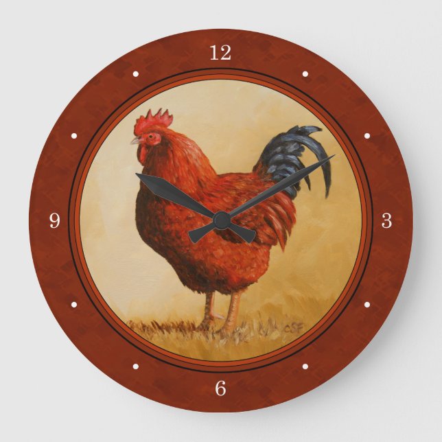 Reloj Redondo Grande Fondo rojo de pollo de Rhode Island (Anverso)
