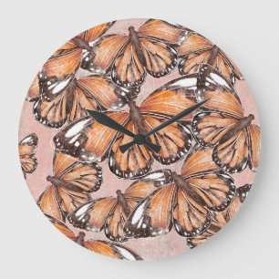 Reloj Redondo Grande Fondo rosa de las mariposas del Almirante Rojo