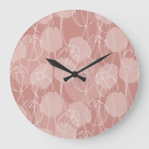 Reloj Redondo Grande Fondo rosa de los tulipanes blancos vintage