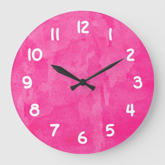 Reloj Redondo Grande Fondo rosado de la acuarela (Anverso)