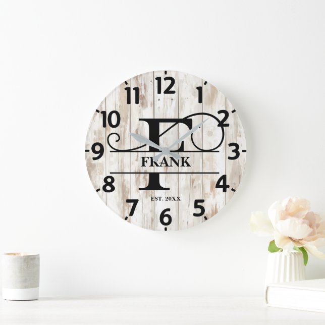 Reloj Redondo Grande Fondo Rusitc De Madera En Monograma (Hogar)