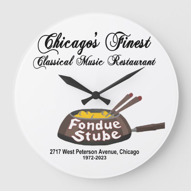 Reloj Redondo Grande Fondue Stube, Chicago, Illinois (1972-2023) (Anverso)