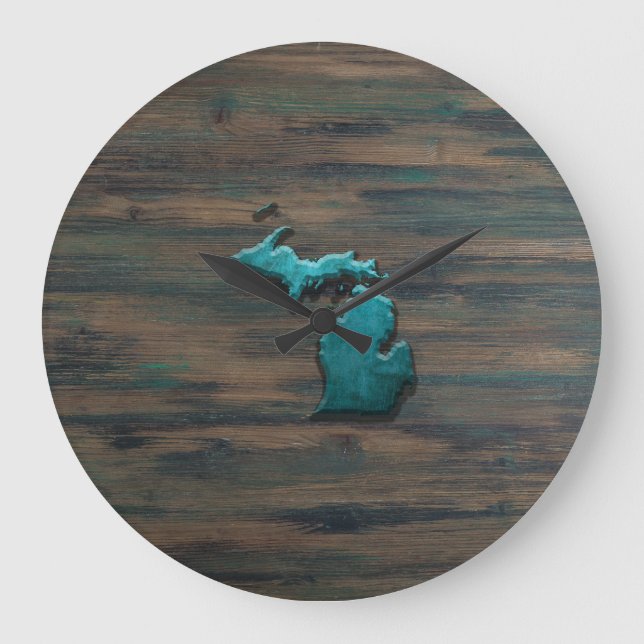 Reloj Redondo Grande Forma de estado de Michigan Verde azulada (Anverso)