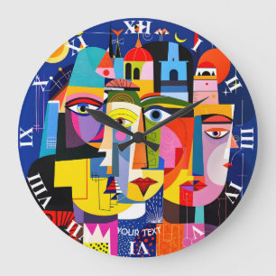 Reloj Redondo Grande Formas de caras abstractas lindas de fantasía