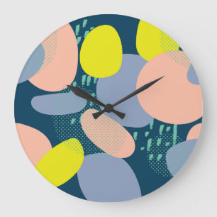 Reloj Redondo Grande Formas geométricas: Colorido estilo Memphis