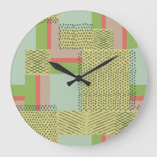 Reloj Redondo Grande Formas Geométricas: Patrón de trazo de pincel.