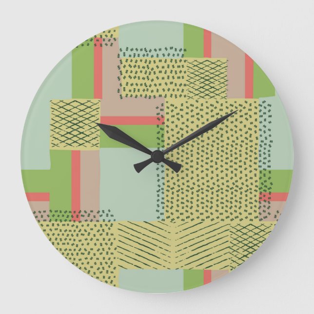 Reloj Redondo Grande Formas Geométricas: Patrón de trazo de pincel. (Anverso)