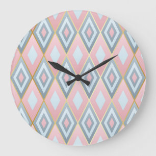 Reloj Redondo Grande Formas hombus marcadas, patrón geométrico.
