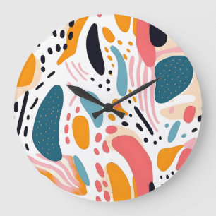 Reloj Redondo Grande Formas orgánicas abstractas coloridas patrón boho