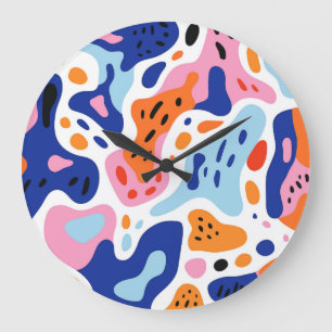 Reloj Redondo Grande Formas orgánicas abstractas multicolores y garabat