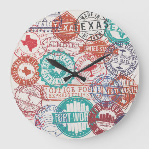Reloj Redondo Grande Fort Worth Texas: sellos de viaje.