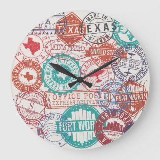 Reloj Redondo Grande Fort Worth Texas: sellos de viaje.