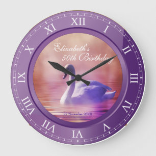 Reloj Redondo Grande Foto Amethyst púrpura del cisne blanco elegante