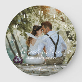Reloj Redondo Grande Foto Boda personalizada con caligrafía moderna