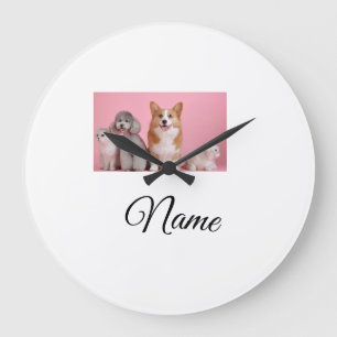 Reloj Redondo Grande Foto de animal colorido simple con nombre personal