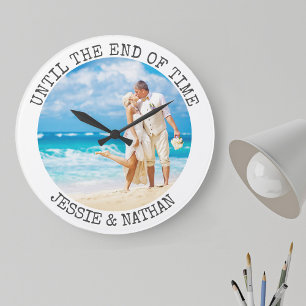 Reloj Redondo Grande Foto de boda personalizada hasta el fin de los tie