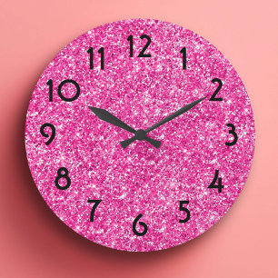 Reloj Redondo Grande Foto de Brillo Rosa Bonito