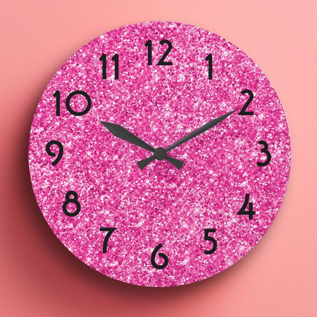 Reloj Redondo Grande Foto de Brillo Rosa Bonito (Pretty Pink Glitter Photo Large Clock)