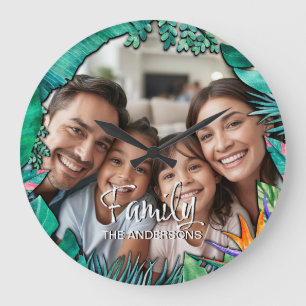 Reloj Redondo Grande Foto de familia personalizada Nombre Tropical Acua
