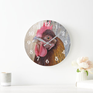 Reloj Redondo Grande Foto de gallina roja
