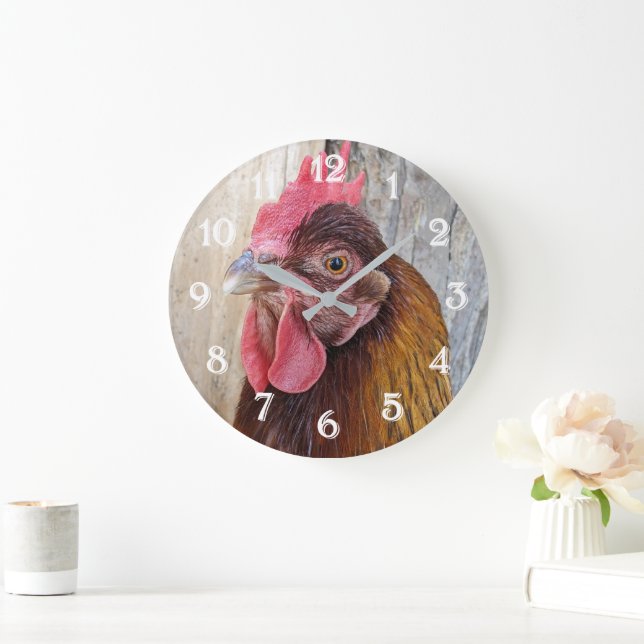 Reloj Redondo Grande Foto de gallina roja (Hogar)