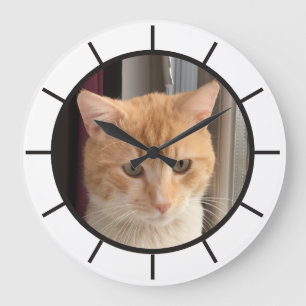 Reloj Redondo Grande Foto de gato, reemplazable, Divertida 