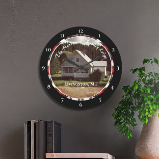 Reloj Redondo Grande Foto de granja negro rojo buffalo cuadros personal