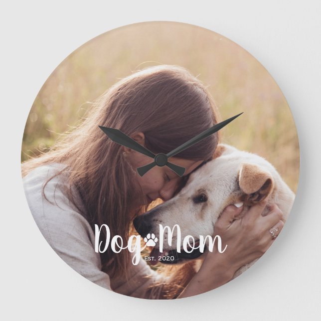 Reloj Redondo Grande Foto de guion establecida de mamá de perro (Anverso)
