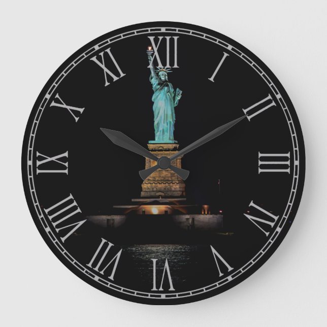 Reloj Redondo Grande Foto de la Estatua de la Libertad en NYC (Anverso)