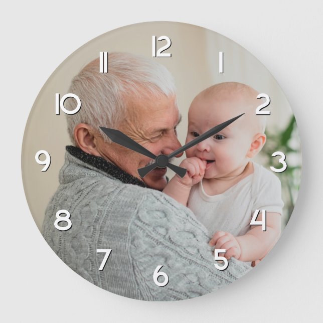 Reloj Redondo Grande Foto de la familia de abuelo y nietos (Anverso)