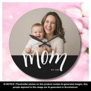 Reloj Redondo Grande Foto de Mamá y Bebé Año de Establecimiento Persona