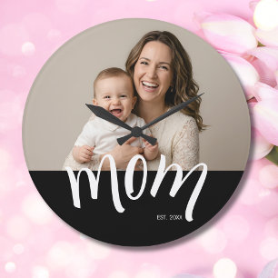 Reloj Redondo Grande Foto de Mamá y Bebé Año de Establecimiento Persona