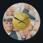Reloj Redondo Grande Foto de oro del 50° aniversario del Boda<br><div class="desc">50 Aniversario del Oro del Oro 4 Diseño de Fotos. Personaliza tus fotos,  nombres y fechas.</div>