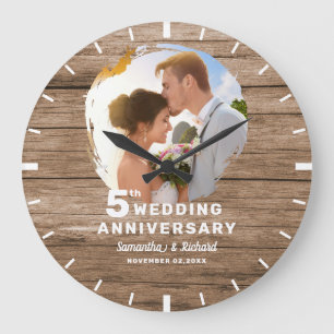 Reloj Redondo Grande Foto de pareja de aniversario de bodas de madera r