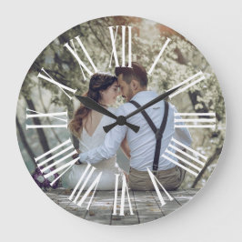 Reloj Redondo Grande Foto de pareja de boda rústica personalizada