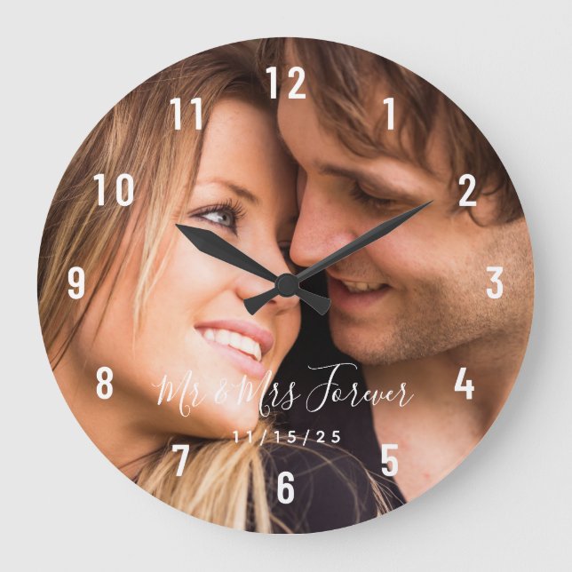 Reloj Redondo Grande Foto de pareja de Personalizados Fecha establecida (Anverso)